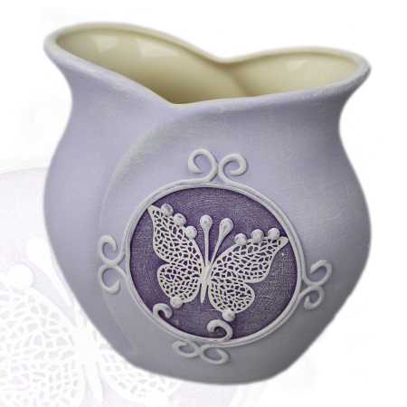 keramik vase mit Schmetterling in Lila motiv